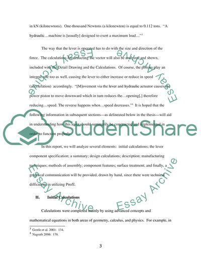 Initial Calculations, Lever Component Specification