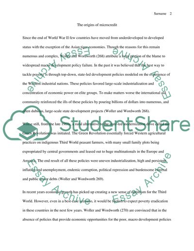 Rural Poverty and Microcredit in Third World Economies