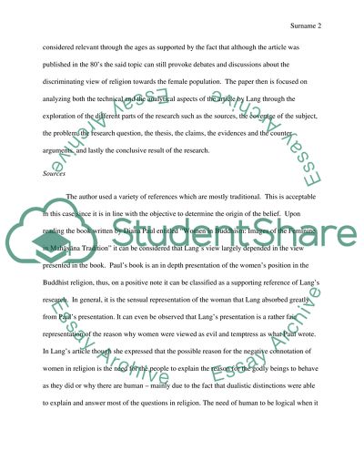 A Critical Analysis of Langs View on Women in Buddhism