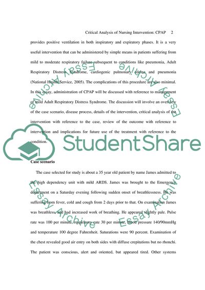 Critical Analysis of Nursing Intervention: CPAP