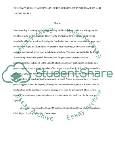The Comparison of Acceptance of Homosexuality in South Africa and the United States