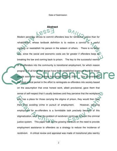 Offender Recidivism and Employment