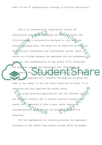 UCBs IS and IT globalisation strategy: A Critical Evaluation