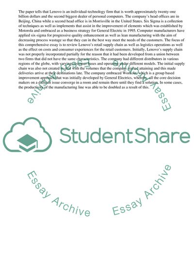 Lenovos Retail Supply Chain