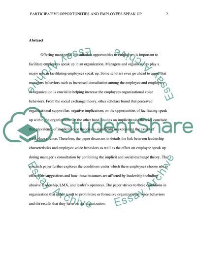 Participative Opportunities and Employees Speak Up