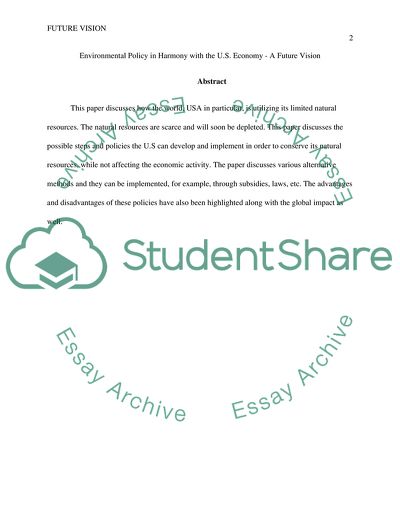 Environmental Policy in Harmony with the U.S. Economy