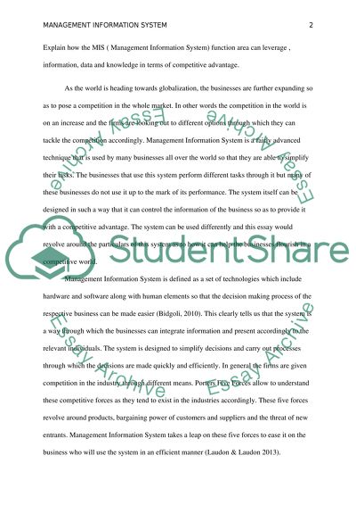 Management Information System in Terms of Competitive Advantage