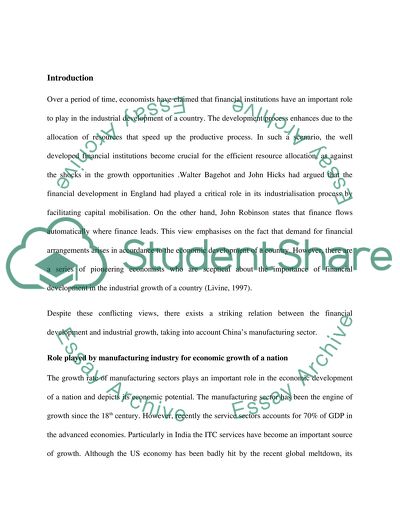 Financial Development and Industrial Growth in China