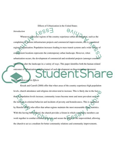 Effects of Urbanization in the United States