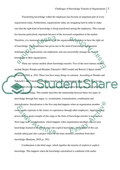 Challenges of Knowledge Transfer in Organisations