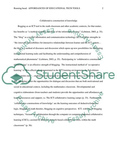 Affordances of an Educational Technology Tool (Blogs)