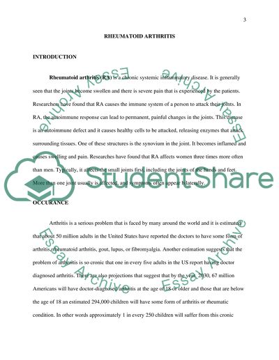 The Causes, Risk Factors Occurrence of Rheumatoid Arthritis in United States