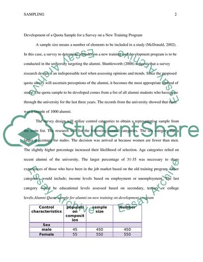 Development of a Quota Sample for a Survey