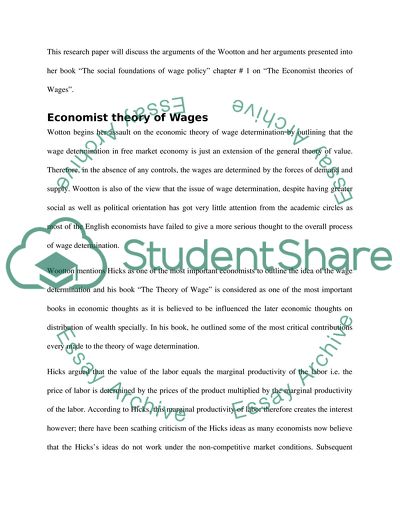 The Basic Criticism of Wootton on the Existing Theories of Wage Determination