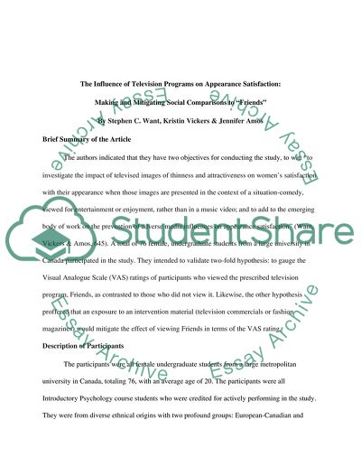 The Influence of Television Programs on Appearance Satisfaction