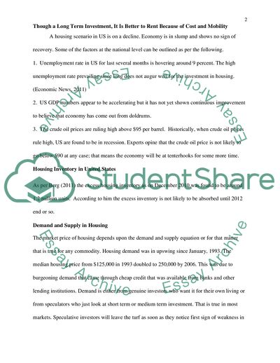 Though a Long Term Investment, It Is Better to Rent Because of Cost and Mobility