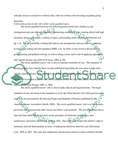 Roles and Responsibilities of the Newly Qualified Nurse