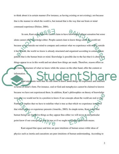 Kants Argument about the Origin of Human Knowledge