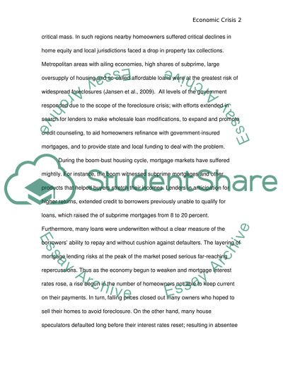 Economic impact of downturn in housing/mortgage industry in the US 2008-2010
