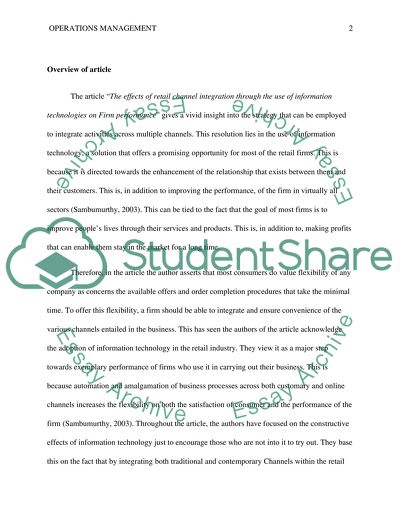 The effects of retail channel integration through the use of information technologies on Firm performance