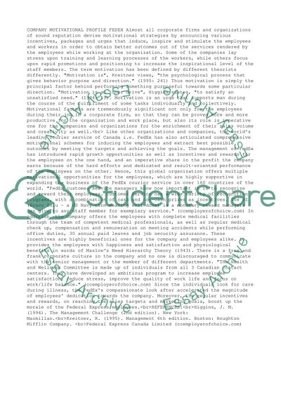 Company Motivational Profile Fedex