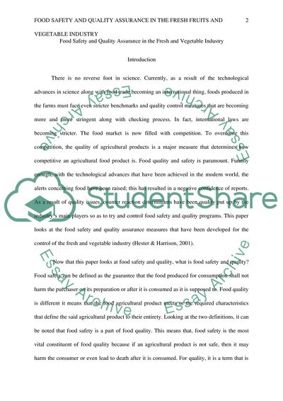 Food Safety and Quality Assurance in the Fresh and Vegetable Industry