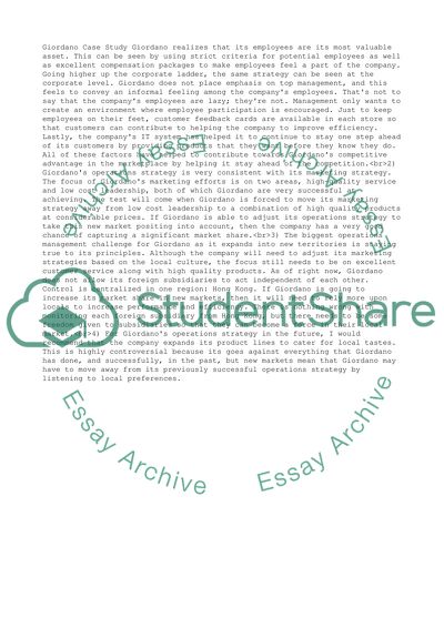 Operations Strategy for Giordano