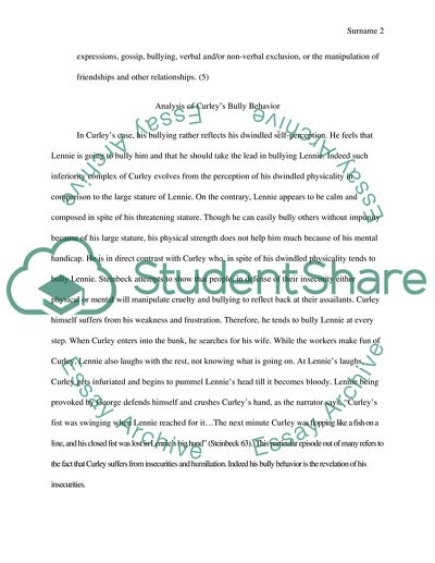 Interpretation of Bullying as the Revelation of mans Inferiority complex in Steinbecks Novel Of Mice and Men