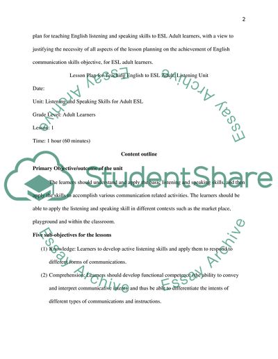 Lesson Planning in teaching English - skills and activities