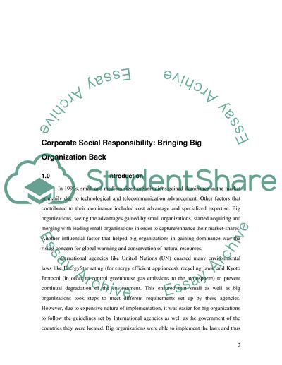Corporate Social Responsibility: Bringing Big Organization Back