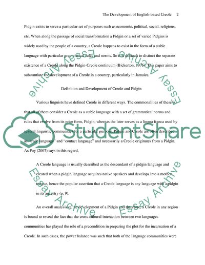 The Development of English-based Creole in Jamaica