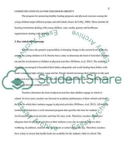 Communication plan for childhood obesity