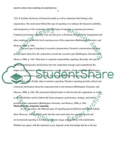 Motivation for Corporate Reporting