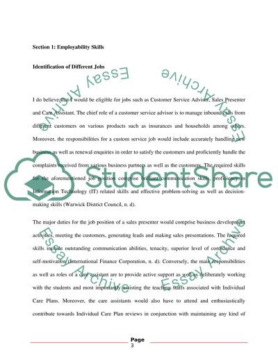 Employability Skills, CV for the Job Position of Customer Service Advisor