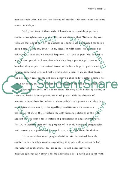 People Should Get Their Animals from the Animal Shelters instead of Breeders