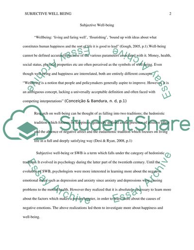 Critical Analysis, History of Development and Research of the Concept of Subjective Well Being