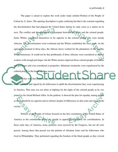 Petition of the People of Colour: An Analysis