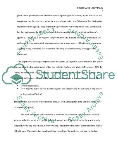 Legitimacy and the Main Role of the Police