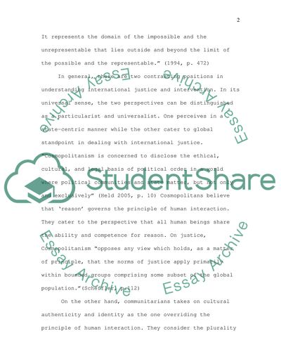 Communitarian and Cosmopolitan Approaches to Questions of Justice