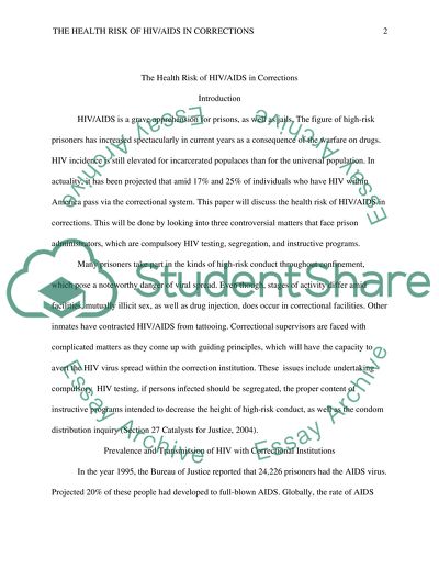 The Health Risk of HIV/AIDS in Corrections