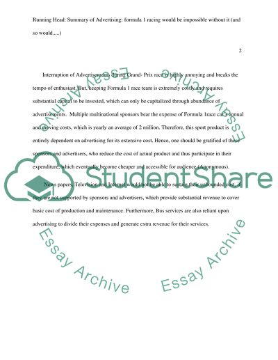 Advertising: Formula 1 Racing Would be Impossible Without it