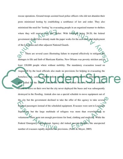 The Katrina response and relief efforts