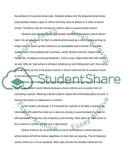 High School Students Should Not Wear Uniforms
