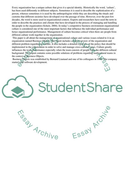 Cross Cultural Management in the Context of Business Objects