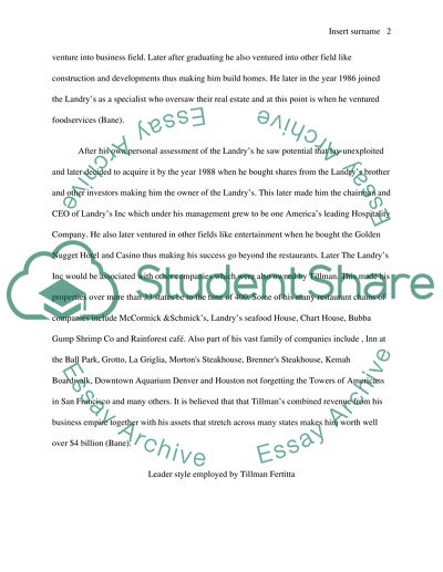 Leadership style; Tillman Fertitta (Landrys)