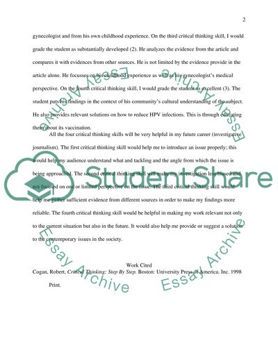 Analysis of Critical Thinking Skills