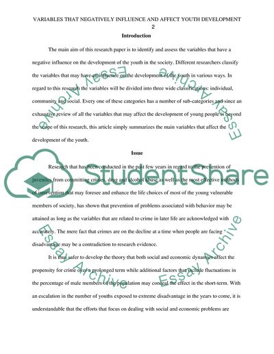 Variables that Negatively Influence and Affect Youth Development