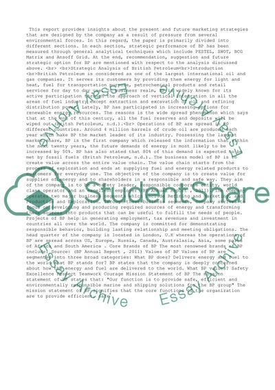 The strategic analysis of Oil and Gas Company named as British Petroleum (BP)