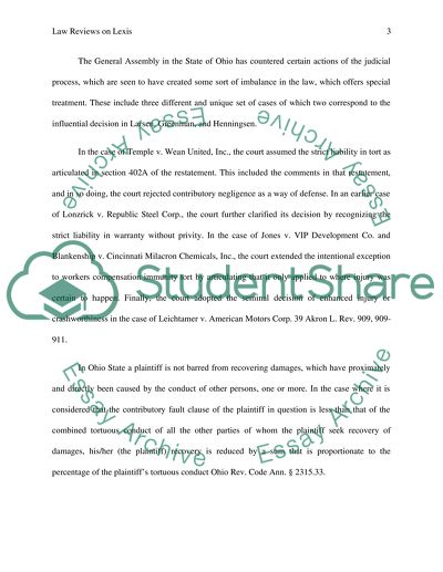 Law Reviews on Lexis- The Tort Reform Legislation in the State of Ohio