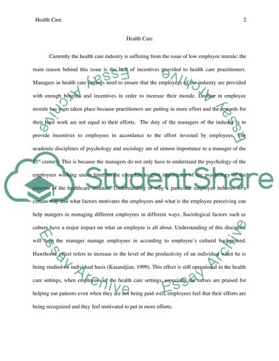 Incentives for Health Care Employee